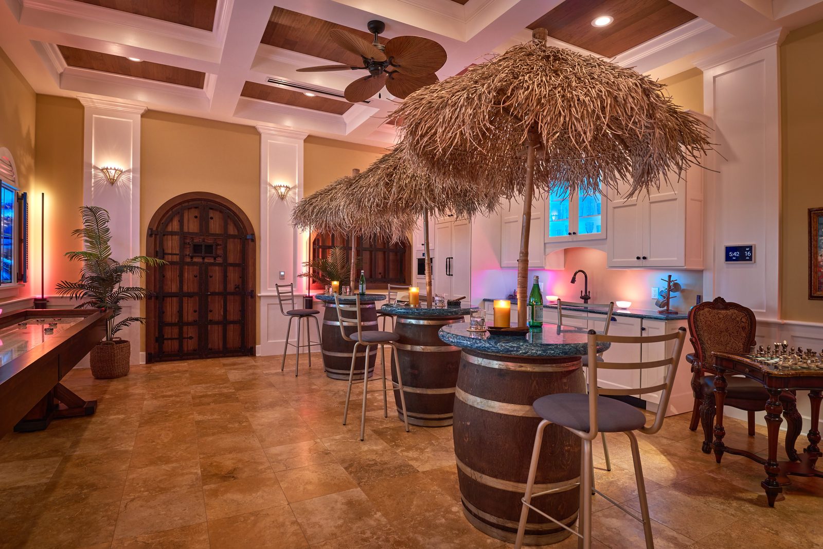 Havana Room with thatched-bamboo umbrellas and coffered ceiling