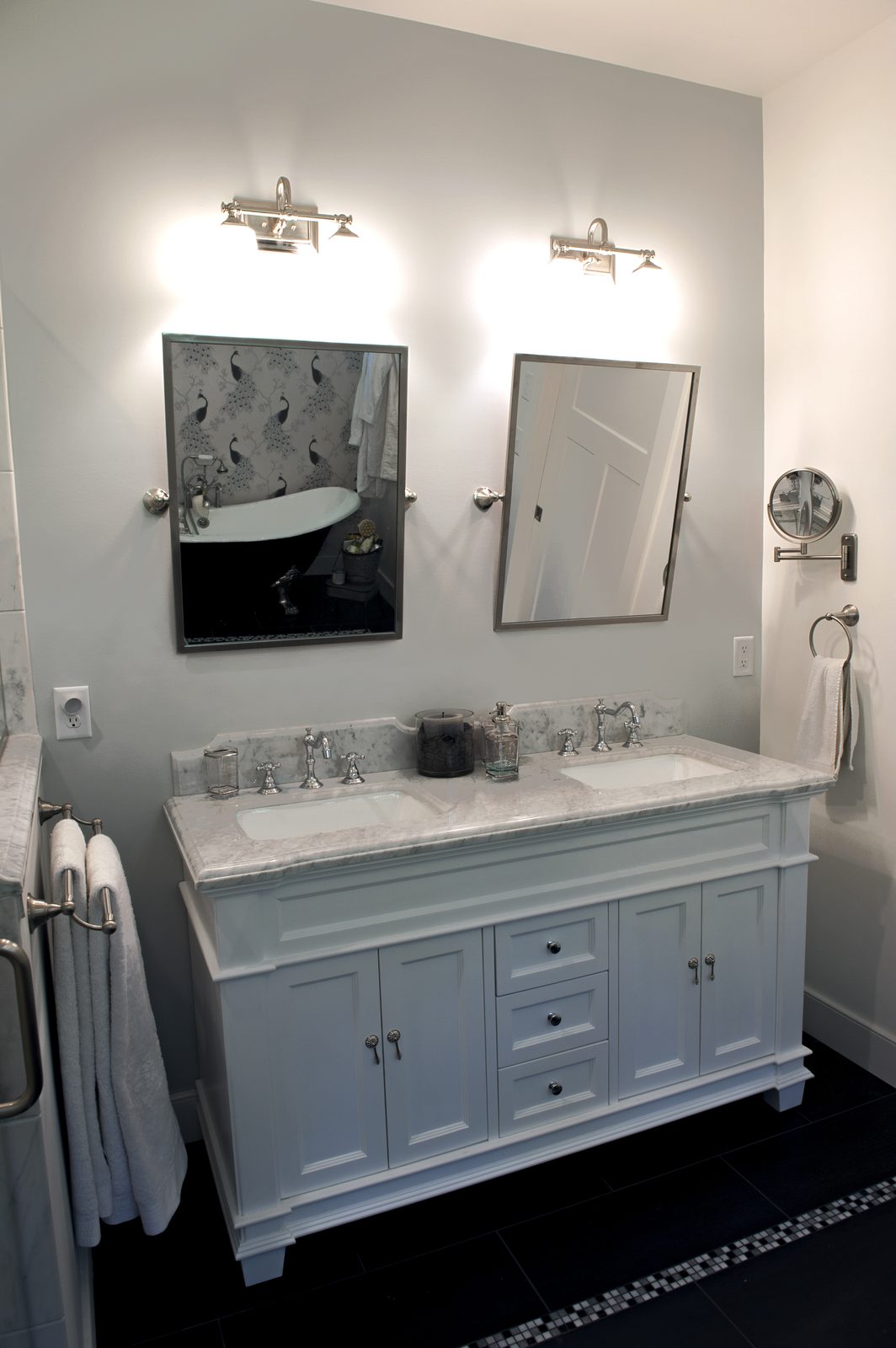 Master bath with marble vanity